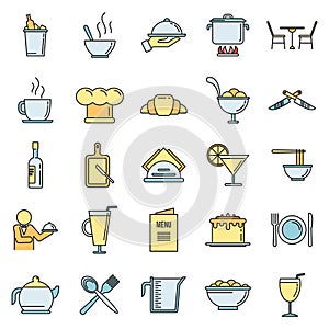 Restaurateur baker icons set vector color line