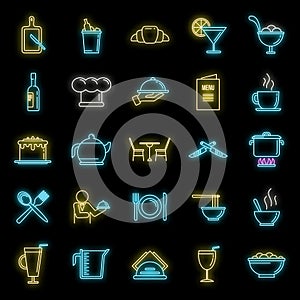 Restaurateur baker icons set vector neon