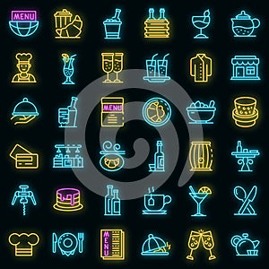 Restaurateur icons set vector neon