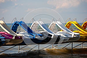 Resting pedal boats at lake Balaton in Hungary