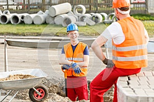 Resting construction workers