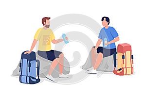 Resting hikers semi flat color vector character set