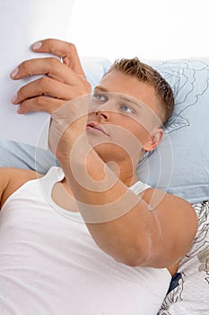 Resting man reading report