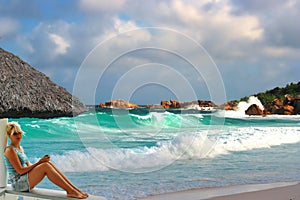 Resting model on tropical beach