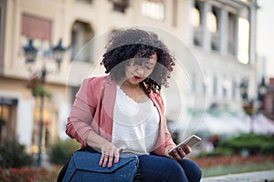 Resting time. Woman on street.