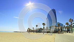 Resting and tuorism in Barcelona next to the Mediterranean Sea. Empty copy space