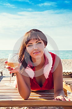 Resting woman on winter vacation in warm places