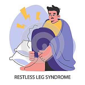Restless legs syndrome or RLS. Nighttime problem. Insomniac man with unsettling