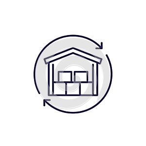 restock line icon with warehouse and arrows