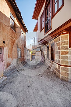 Restorated and historical Ankara houses around the alley photo