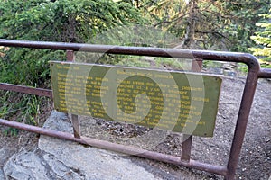 Restoration area sign at Athabasca Falls to rehabilitate the area from too many people damaging the soil