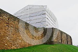 Restoration of the Keep at Carlisle Castle, Carlisle, Cumbria, England, in April 2022.