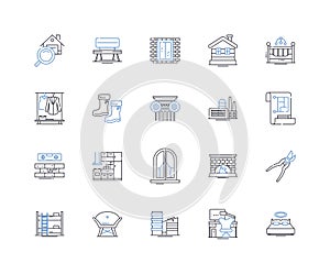 Restoration line icons collection. Renewal, Revival, Rehabilitate, Refurbish, Recondition, Reconstitute, Rebuild vector