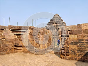Restoration of massive Sun temple located in the Indian state of Orrisa. UNESCO world heritage site of the lost kingdom. photo