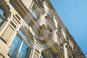 Restored facade of old apartment building in Berlin