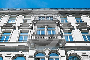 Restored facade of old apartment building in Berlin