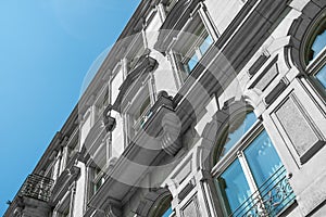 Restored facade of old apartment building in Berlin