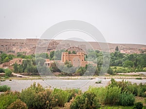 Restored Kasbah in the Dades Valley near the river in Morocco