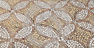 The restored mosaic floor. Byzantium mosaic.