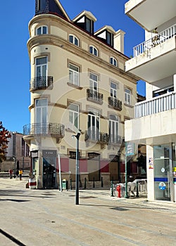 Restored multi-storey commercial and residential corner building of conspicuous style, Castelo Branco, Portugal