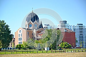 The restored New Liberal synagogue and the former Jewish orphanage. Kaliningrad