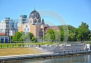 The restored New Liberal synagogue in summer day. Kaliningrad