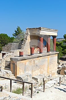 Restored North Entrance with charging bull fresco in Knossos Palace