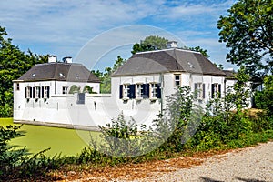 The restored outbuildings of the former great castle on the river Maas near Oijen in northern Brabant, Netherlands.