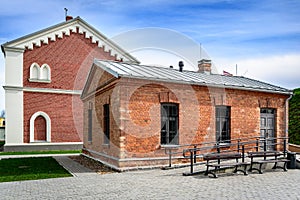 Restored red brick houses in Daugavpils, Latvia