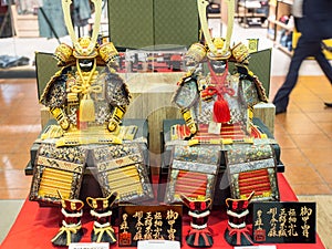 Restored and replica samurai armor on sale in Odaiba, Tokyo, Japan