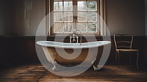 Restored And Repurposed: A Captivating Photo Of An Empty Tub On A Table