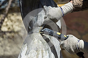 Restorer is engaged in the restoration of the statue