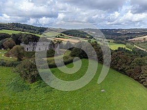 Restormel castle near bodmin from the air drone