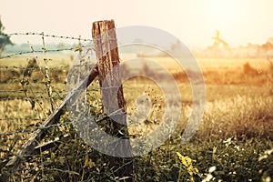 Restrict Area fence dry arid grass countryside photo