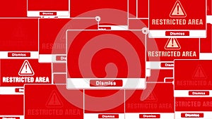 Restricted Area Alert Warning Error Pop-up Notification Box On Screen.