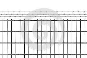 Restricted Area Concept. Metal Fence with Barbed Wire. 3d Rendering