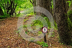 Restricted area sign in forest