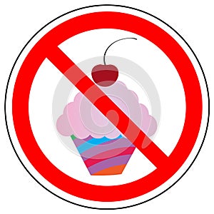 Restrictive sign on sweet, cake, cupcake. Vector. photo