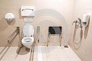 Restroom for disabled people with special equipment