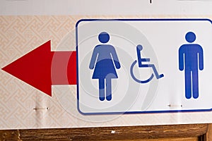 Restroom male, female and cripple public sing bathroom Signs sign toilet Men and women toilet sign with an arrow showing direction