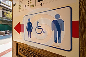 Restroom male, female and cripple public sing bathroom Signs sign toilet Men and women toilet sign with an arrow showing direction