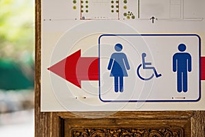 Restroom male, female and cripple public sing bathroom Signs sign toilet Men and women toilet sign with an arrow showing direction