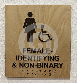 Restroom sign for femail identifying and non-binary