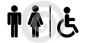 Restroom sign for men, women and disable logo black silhouette