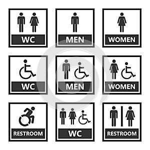 Restroom signs and toilet icons photo