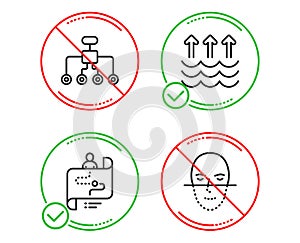 Restructuring, Evaporation and Journey path icons set. Face recognition sign. Vector