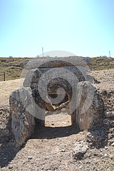 Rests of megalithic dolmen of bronze age in Gorafe, Granada, Spain