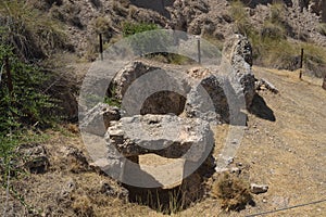 Rests of megalithic dolmen in megalithic park of Gorafe, Granada, Spain