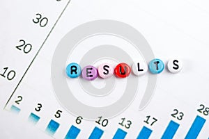 Results word on blue. Succeed business success, be a winner in elections, pop poll or sports test, report, election