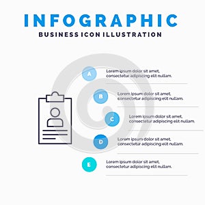Resume, Application, Clipboard, Curriculum, Cv Line icon with 5 steps presentation infographics Background photo